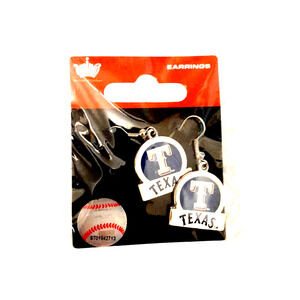 Texas Rangers Earrings Circle Blue Dangle New Baseball MLB New